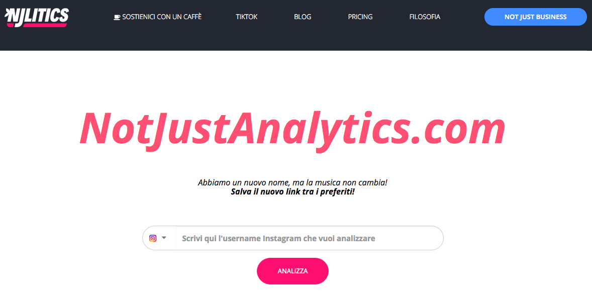 Not Just Analytics per analisi profilo Instagram e Tik Tok 